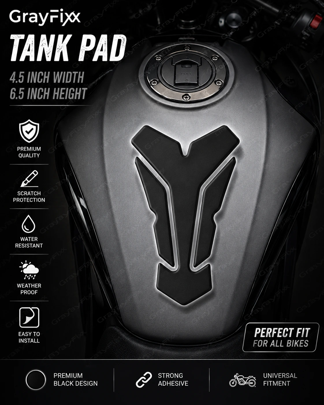 Universal Tank Pad Compatible with Bikes | 3D Epoxy Tank Pad, Sleek & Durable, Waterproof, Pack of 1